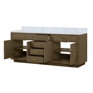 English Elm Grey Oak Double Bath Vanity 84" W X 22" D With Luxurious Carrara Marble Top & Soft-Close Drawers B2731P257860