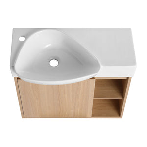 English Elm 26'' Wall-Mounted Bathroom Vanity with Glossy White Ceramic Sink, Soft-Close Door & Waterproof Finish Oak W999P310771