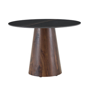English Elm Table and Chair Set 42 Inch Round Stone Look Top with Six Rope Woven Wishbone Chairs W2920S00155