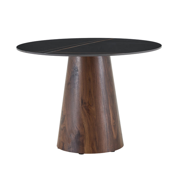 English Elm Table and Chair Set 42 Inch Round Stone Look Top with Six Rope Woven Wishbone Chairs W2920S00155