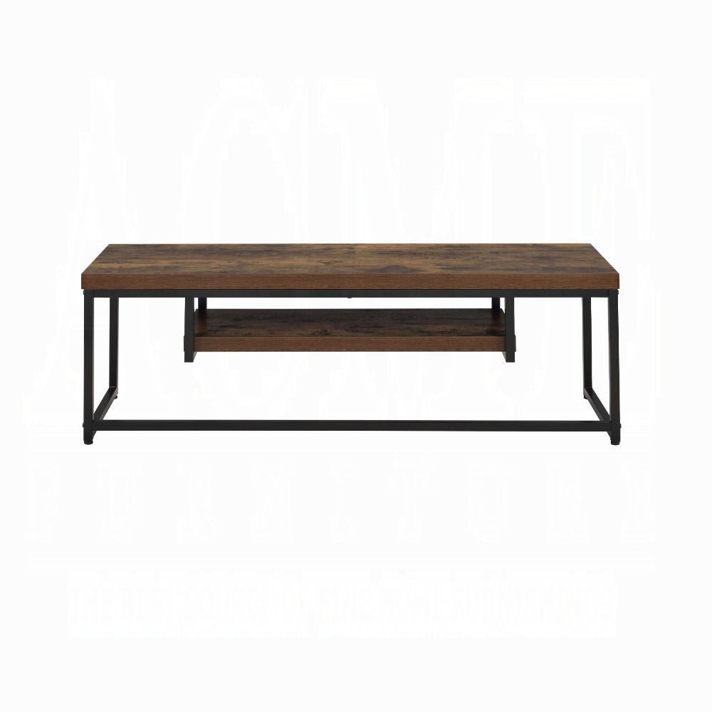 English Elm Industrial TV Stand with Metal Frame and Weathered Finish, 59" Rustic Shelf Console for Living Room Black,Oak 18.5 L x 51 W x 4.5 H B2741P334825