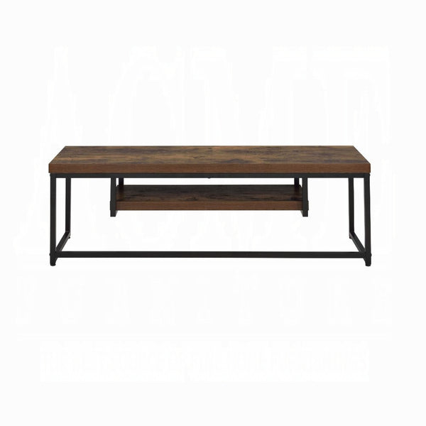 English Elm Industrial TV Stand with Metal Frame and Weathered Finish, 59" Rustic Shelf Console for Living Room Black,Oak 18.5 L x 51 W x 4.5 H B2741P334825