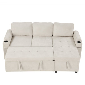 English Elm 83.5" Convertible Sectional Sleeper Sofa with Storage Chaise and Usb Ports N719P237944A