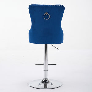 English Elm Thick Velvet Swivel Barstools with 17.7" Chrome Base, Tufted Diamond Pleating, Comfort Foam Seats Blue W1143P335044