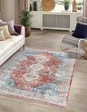 Unique Loom Newport Rosecliff Machine Made Border Rug Red, Light Blue/Ivory/Beige/Blue 5' 3" x 8' 0"