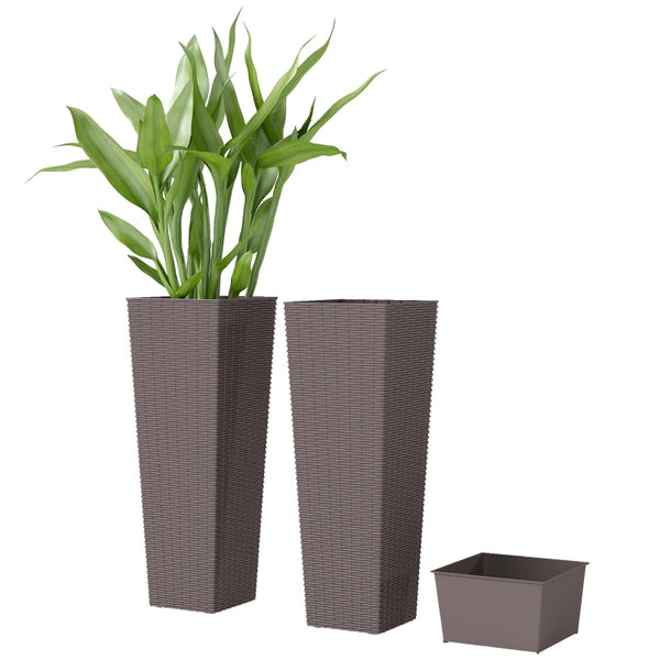 English Elm Flower Column Planters Set of 2 Tall Rattan Look Uv Resistant Outdoor Patio Pots T3971P467422