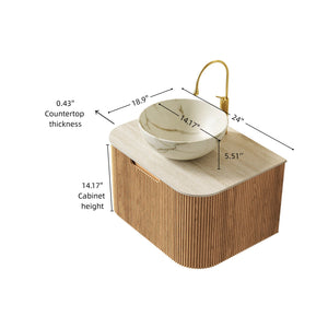 English Elm Dina Floating Bathroom Vanity with Sintered Stone Top and Crystal Glass Basin Beige,Natural Wood,Stone White W2615S00697
