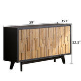 English Elm Modern Wooden 4-Door Storage Cabinet With Textured Geometric Design - Natural Wood Door