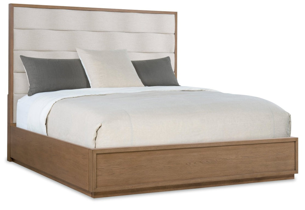 Hooker Furniture Sonnet Sculpted Wave-Headboard Queen Bed With Savile Oatmeal Upholstery And White Oak Veneers 88.75 L x 79.50W x 66.00H 6072-90866-85