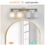 English Elm 4-Light Golden Bathroom Vanity Light Fixture, Frosted Glass Shades, Modern Wall Mounted Lighting (No Bulbs)