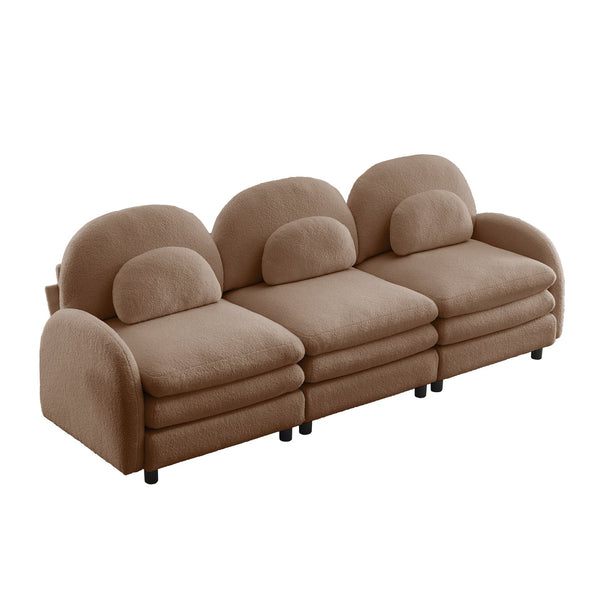 English Elm Teddy Fleece Modular Cloud Sofa Sculptural Curved Three Seat Living Room Couch Camel W5656S00102