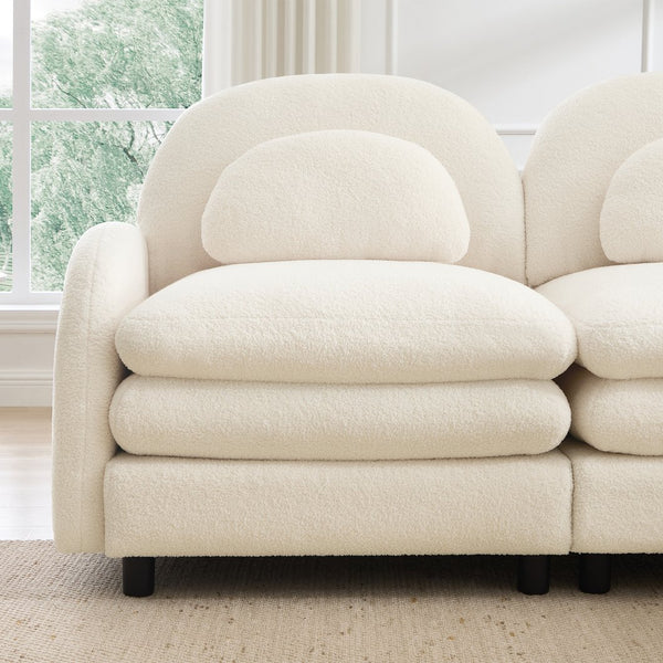 English Elm Teddy Fleece Curved Loveseat Modular Two Seater Sofa with Cloud Soft Double Layer Cushions Beige White W5656S00073