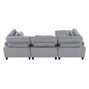 English Elm Living 4-Piece Modular Sectional Sofa Set in Corduroy Upholstery with Plush Cushions and Solid Wood Legs Gray 40 L x 40 W x 17.5 H B011S01559