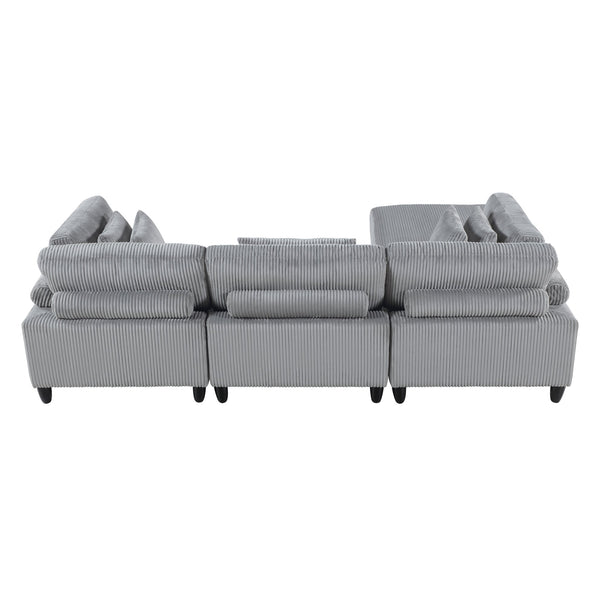 English Elm Living 4-Piece Modular Sectional Sofa Set in Corduroy Upholstery with Plush Cushions and Solid Wood Legs Gray 40 L x 40 W x 17.5 H B011S01559