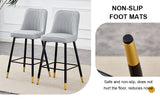 English Elm Modern Light Gray Pu Bar Stool - Gold Decorated Legs With Comfortable Resting Beam.Light Gray,Black Metal Legs,,Bar Stool.Set Of 2 Chairs.