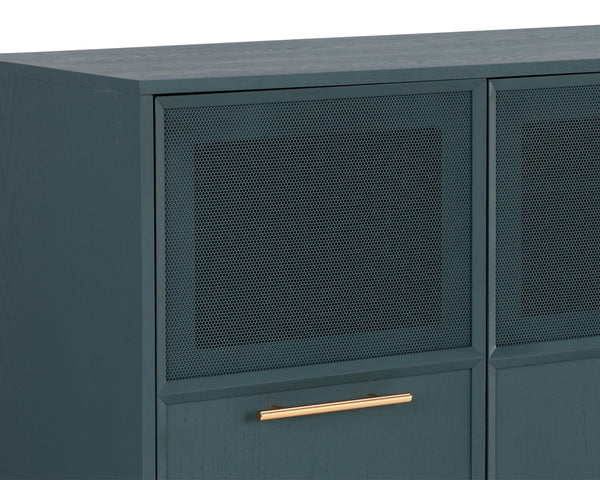 Sunpan Rivero Sideboard - Timeless Teal Oak Design with Ample Storage & Gold Hardware for Stylish Spaces