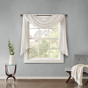 JLA Home Madison Park - Solid Crushed Scarf Sheer Draped Window Accent with Lightweight Texture for Elegant Layering and Easy Install White MP40-4511