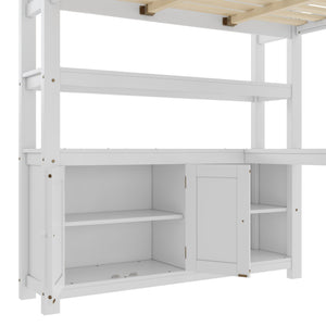 English Elm Full Size Pine Loft Bed House Frame with Slide Bookshelves and Moon Star Rails W1580S00162