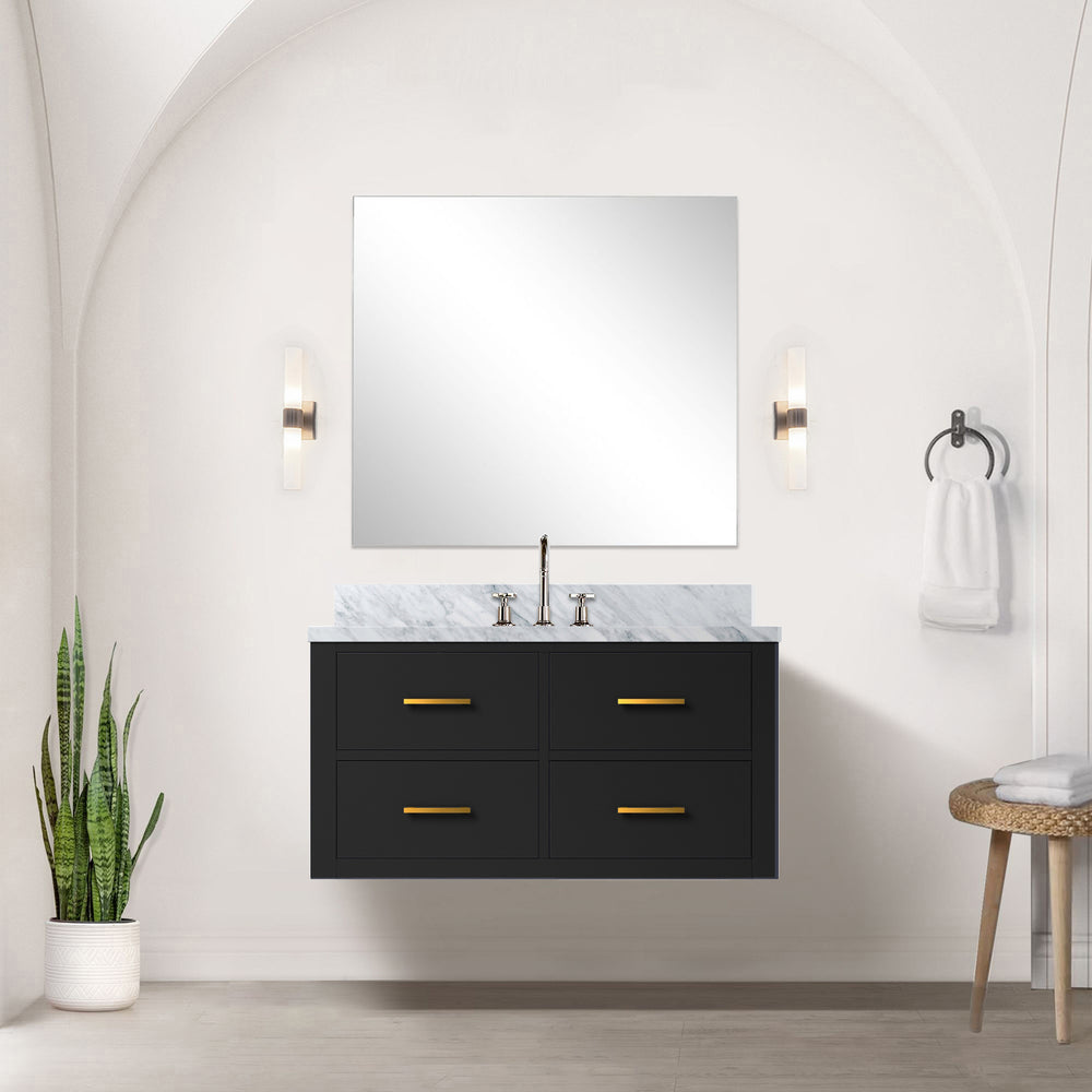 English Elm Black Elegant 36-Inch Single Sink Vanity With Carrara Marble Top & Polished Chrome Faucet Set B2731P257955