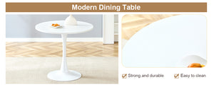 English Elm 31.9"hourglass-shaped Round Table White Mdf Top Nordic Style for Dining or Office W1151P256807