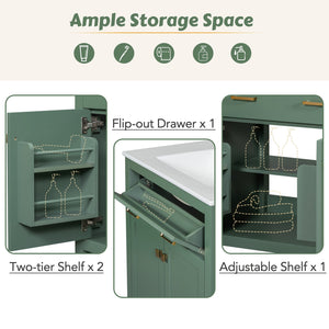 English Elm 30-inch Modern Bathroom Vanity with Ceramic Sink, Gold Accents, Solid Wood Frame, Soft-Close Doors and Ample Storage Green WF324045AAF