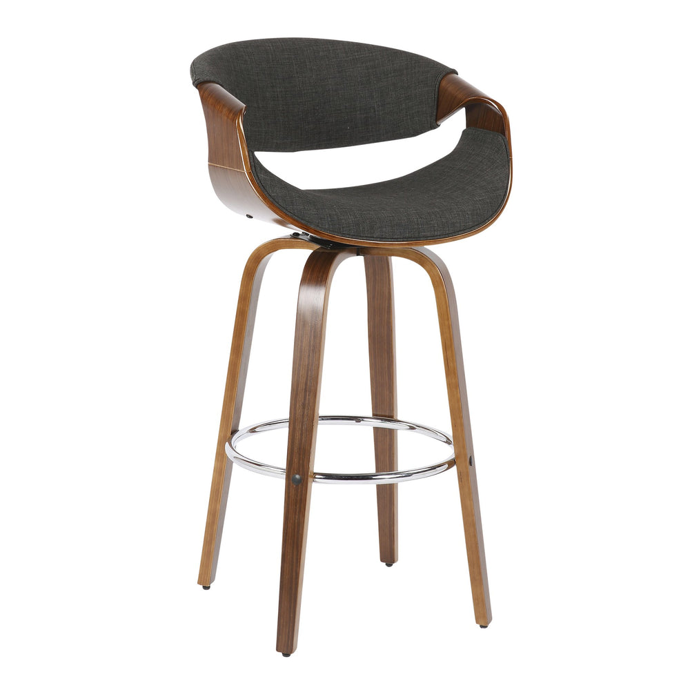 English Elm 30" Mid-century Swivel Barstool Walnut Bentwood Frame Woven Upholstered Seat Set of 2 Charcoal B202S00519