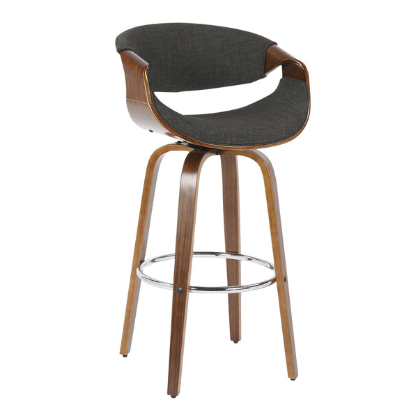 English Elm 30" Mid-century Swivel Barstool Walnut Bentwood Frame Woven Upholstered Seat Set of 2 Charcoal B202S00519