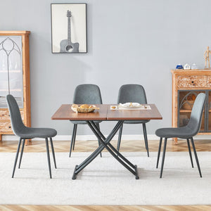 English Elm Table Multifunctional Lift Set With Walnut Finish And 4 Dark Gray Linen Chairs For Modern Living W1151S03785-GIGA