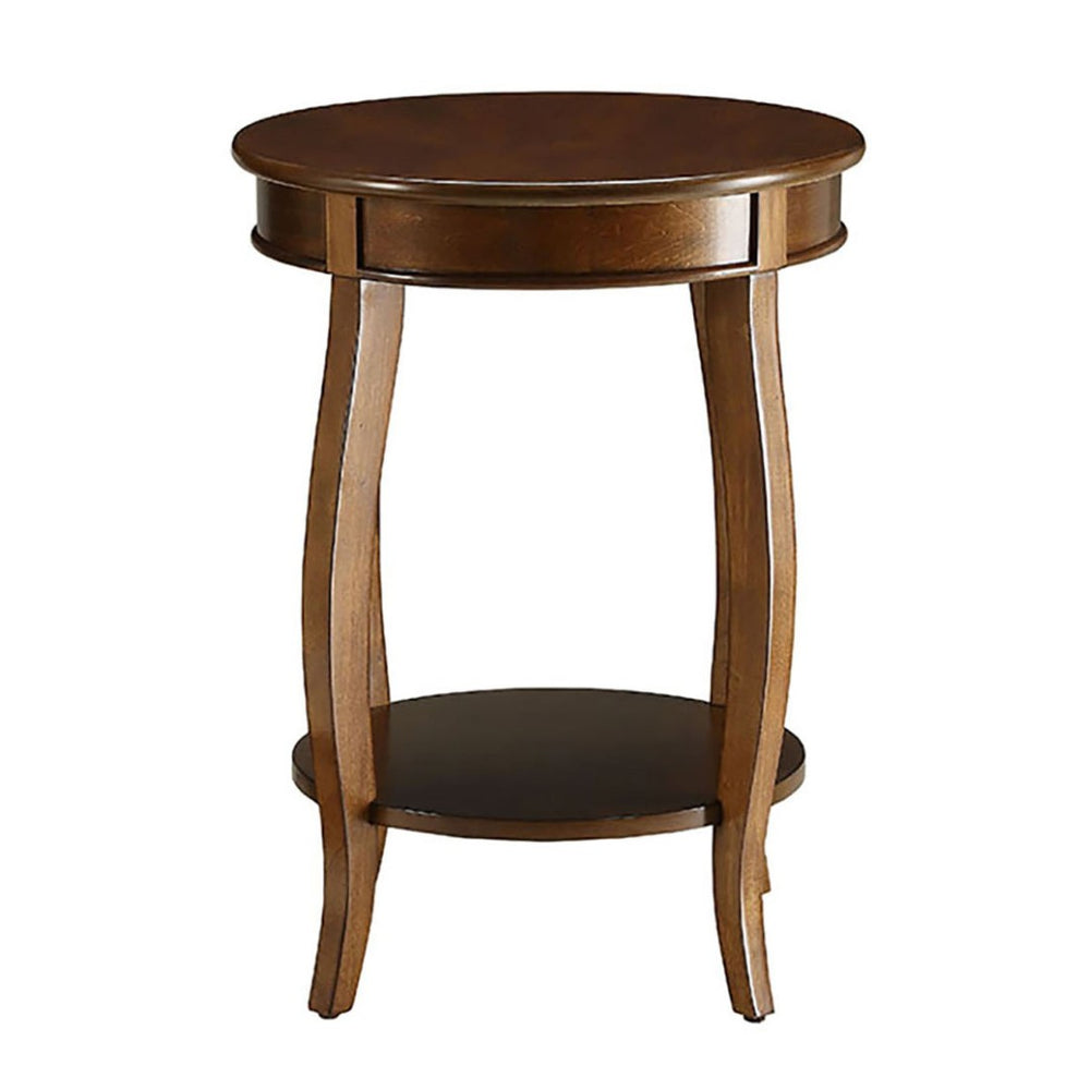 English Elm Walnut Round Side Table With Cabriole Legs & Lower Shelf – Perfect Accent For Cozy Spaces! B062P189129-GIGA