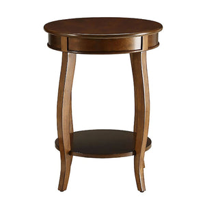 English Elm Walnut Round Side Table With Cabriole Legs & Lower Shelf – Perfect Accent For Cozy Spaces! B062P189129-GIGA