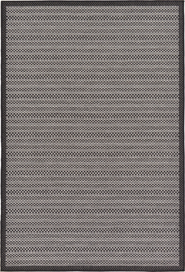 Unique Loom Outdoor Border Checkered Machine Made Border Rug Gray, Black/Gray/Silver 5' 3" x 8' 0"