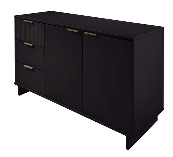 English Elm Granville 55" Sideboard with Solid Wood Ribbed Drawers, Gold Steel Handles & 3 Concealed Shelves Black B365S00115