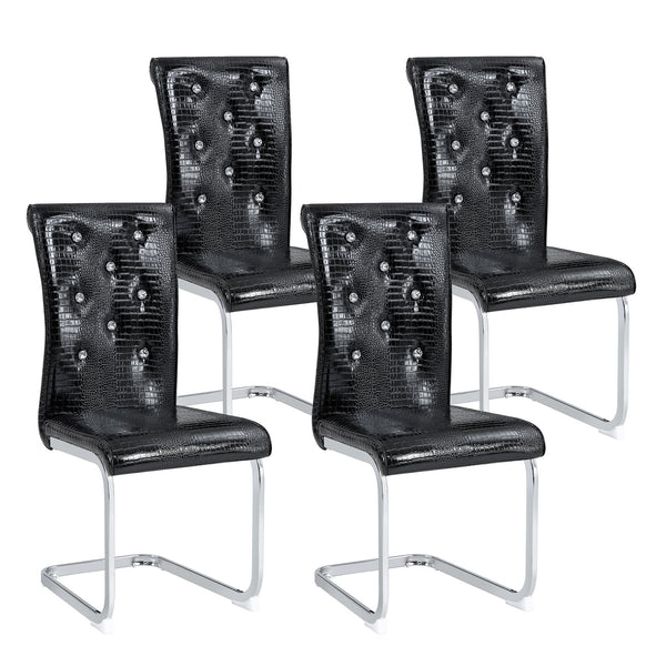 English Elm Set of 2 Glam Faux Alligator Pvc Dining Chairs with Crystal Buckle Bow Legs Black W3875P371065