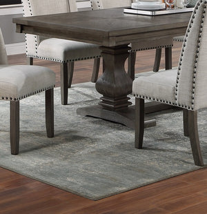 English Elm Traditional Nine Piece Oak Dining Set with Wingback Chairs and Double Pedestal Table B011S01039