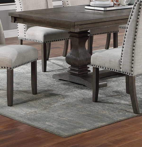 English Elm Traditional Nine Piece Oak Dining Set with Wingback Chairs and Double Pedestal Table B011S01039