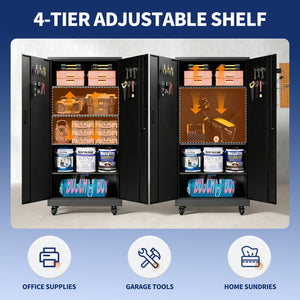 English Elm Heavy Steel Garage Cabinet with Pegboard Doors Locking Wheels and Adjustable Shelving T2398P465997