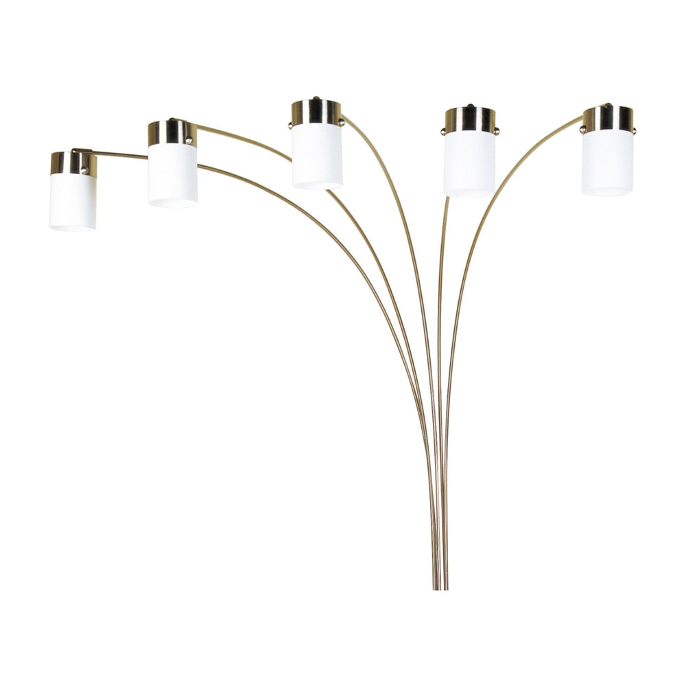 English Elm 84" 5-Head Floor Lamp Brushed Nickel with Marble Base, White Oval Shades, Metal Silver Pedestal LED Ready B072S00003