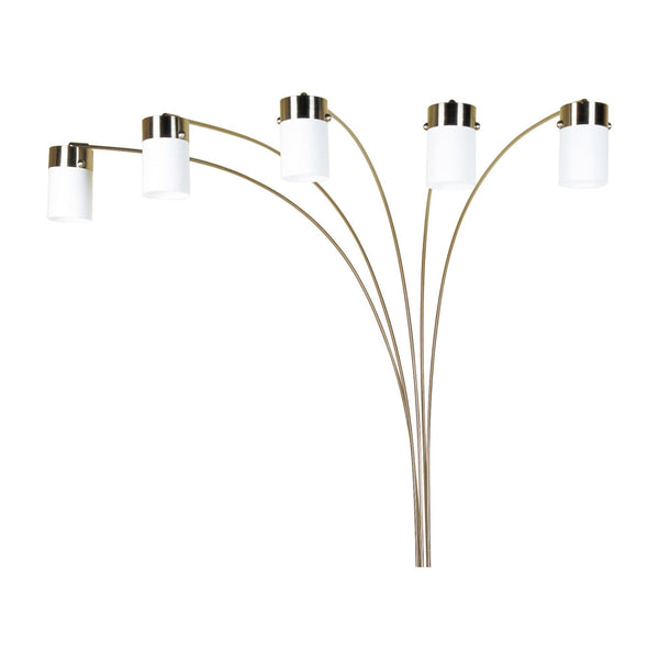 English Elm 84" 5-Head Floor Lamp Brushed Nickel with Marble Base, White Oval Shades, Metal Silver Pedestal LED Ready B072S00003