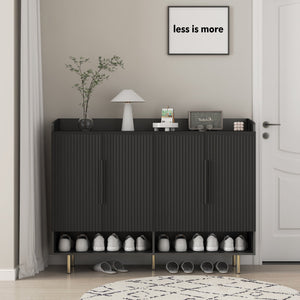 English Elm Sideboard,Shoe Modern 4-Door Black Storage Cabinet with Adjustable Shelves, Sturdy MDF Entryway Organizer W1321P371634