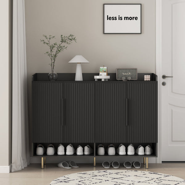 English Elm Sideboard,Shoe Modern 4-Door Black Storage Cabinet with Adjustable Shelves, Sturdy MDF Entryway Organizer W1321P371634