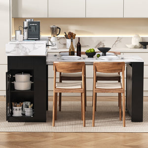 English Elm [video] Trexm Folding Extendable Kitchen Island Sideboard with Power Outlet and Storage XW000028AAB