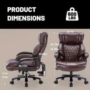 English Elm 600lbs Capacity Executive Office Chair Wide Seat Pu Leather High Back with Lumbar Support Brown W5201P418311