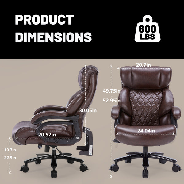 English Elm 600lbs Capacity Executive Office Chair Wide Seat Pu Leather High Back with Lumbar Support Brown W5201P418311