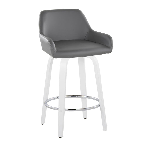 English Elm Fixed-height Swivel Counter Stools with Faux Leather Seats and Chrome Footrest Set of 2 Grey B202S01816