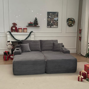 English Elm 69" Cloud Sectional Sofa Plush Fabric Double Chaise Deep Seat Modern Living Room Grey W3975P417746