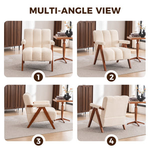 English Elm Mid-century Modern Chenille Accent Chair Cloud Silhouette Oak Frame Living Room Lounge W1170P425382