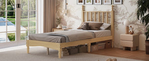 English Elm Twin Rubberwood Platform Bed Gourd Headboard Retro Bohemian Bedroom Slat Base Natural N733P427029M