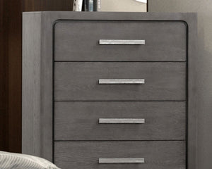 English Elm Unique Contemporary Chest with Cultured Stone Top, Reeded Panels, Silver Accents, Dovetail Drawers and Chrome Legs Warm Grey 42 L x 22 W x 56 H B2741P370873