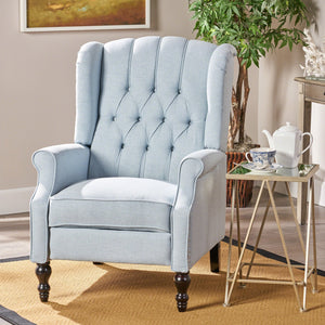 English Elm Charcoal Wingback Pushback Recliner with Button Tufted Diamond Fabric Upholstery Light Blue N763P410529H