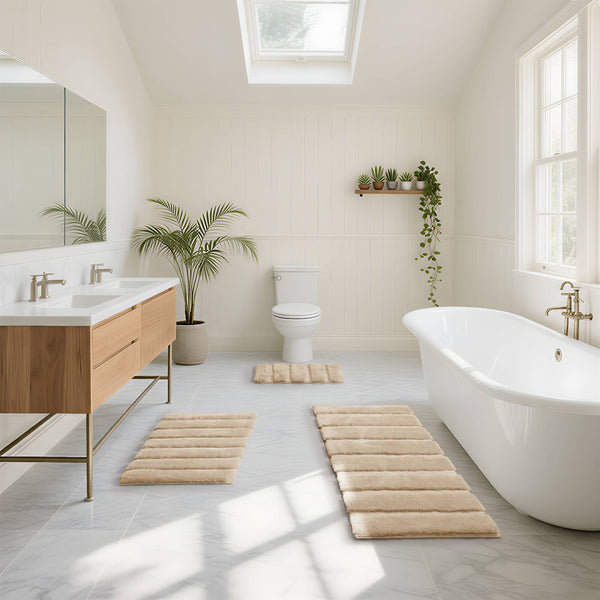 JLA Home Madison Park - Rug Madison Park Tufted Pearl Channel Bath Rug — Soft Macro-Spin Polyester, Machine Washable, Luxe Texture Wheat MP72-5103